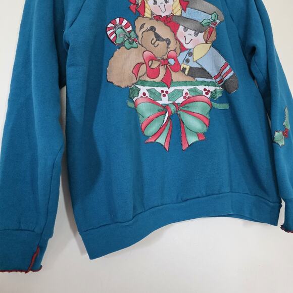 Vintage Holiday Christmas Mock Sweatshirt Women L Puffy Paint Retro Artsy Cottag - Picture 4 of 11